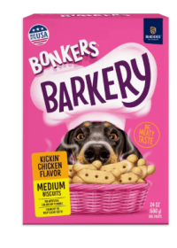 BONKERS Barkery Dog Treats, Kickin' Chicken Flavor Dry Dog Biscuits for Medium Dog Breeds, 24 oz Box