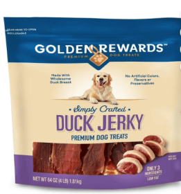 Golden Rewards Duck Flavor Premium Dry Jerky Treats for All Dogs, 64 oz