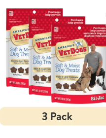 (3 pack) Bil-Jac VetDogs Veteran's K-9 Corps Skin & Coat Formula, Soft & Moist Dog Treats, Chicken, 10 oz